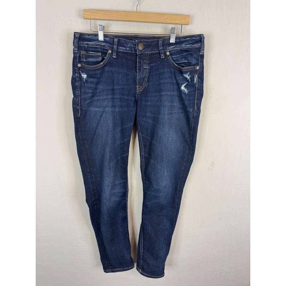 Silver Jeans Elyse Skinny Dark Wash Distressed Curvy Fit‎ Jeans 31x29